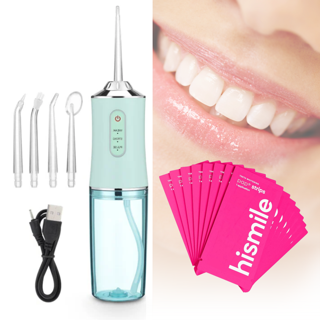 Pack Sorax 3 / Irrigador Dental Smile Jet Pro ➕ Tiras Blanqueadoras Dentales Hismile PAP